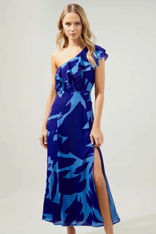 Printed Abstract Women Dress for a Modern and Artistic AppealBig Wave Midori One Shoulder Sheath Maxi Dress Printed Abstract Women Dress for a Modern and Artistic AppealBig Wave Midori One Shoulder Sheath Maxi Dress