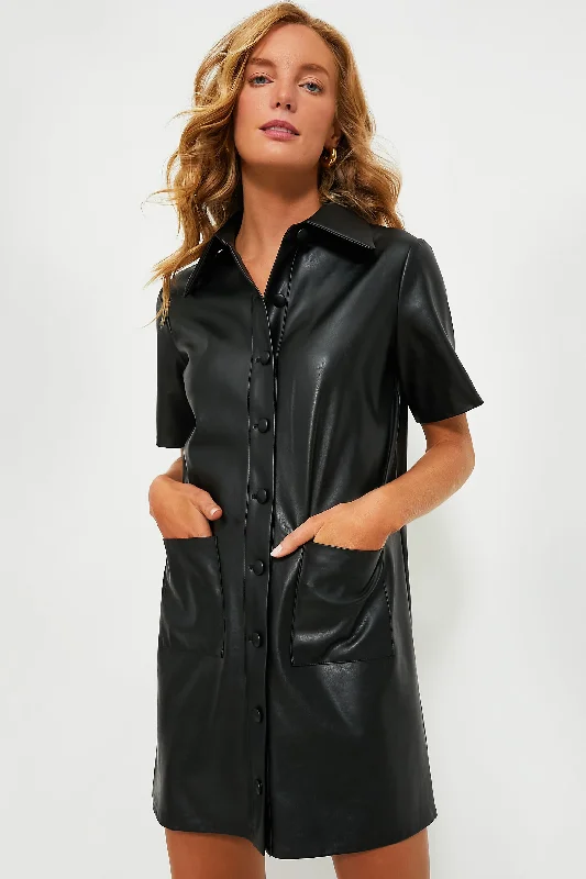 Backless Women Dress for a Sexy and Alluring Look at Evening EventsBlack Leather Violetta Shirt Dress Backless Women Dress for a Sexy and Alluring Look at Evening EventsBlack Leather Violetta Shirt Dress