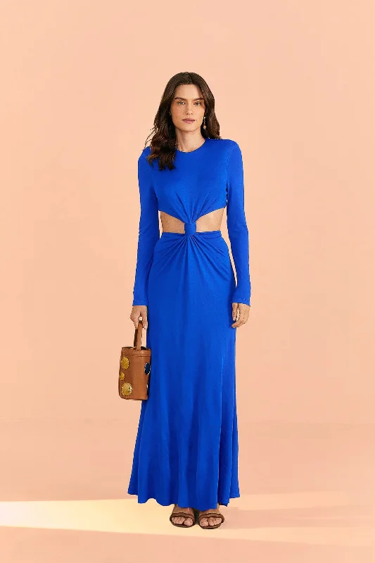 Empire Waist Women Dress to Accentuate the Bust and Conceal the WaistBlue Knot Cut Out Maxi Dress Empire Waist Women Dress to Accentuate the Bust and Conceal the WaistBlue Knot Cut Out Maxi Dress
