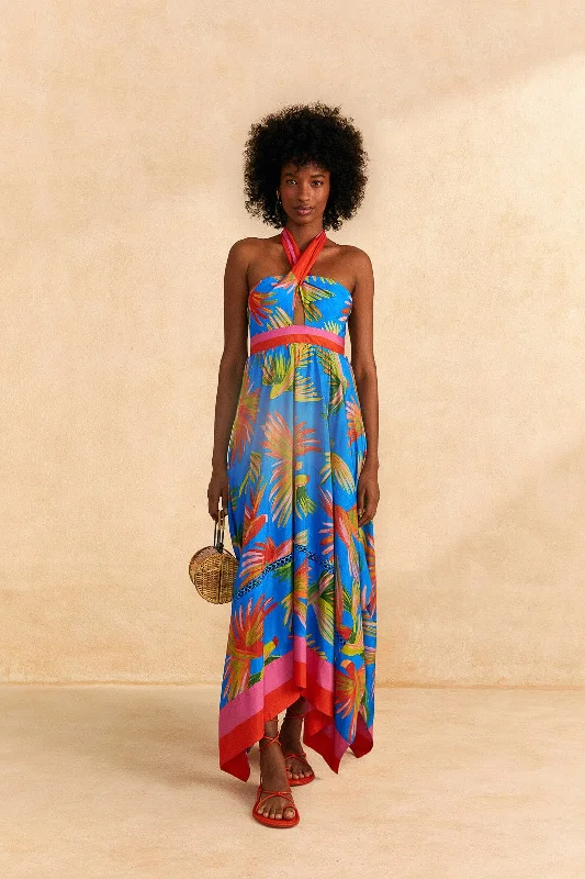 Mermaid - Style Women Dress with a Fitted Silhouette for Special OccasionsBlue Painted Birds Maxi Dress Mermaid - Style Women Dress with a Fitted Silhouette for Special OccasionsBlue Painted Birds Maxi Dress