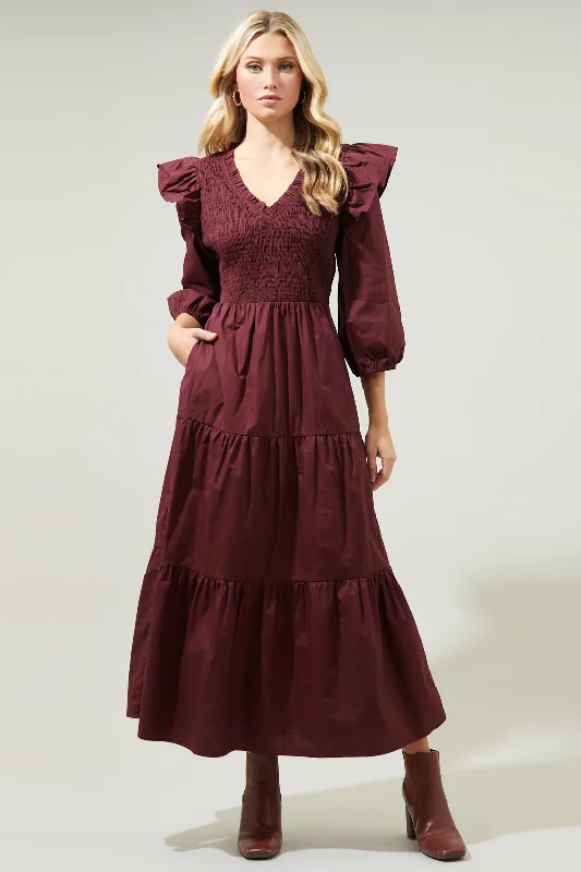 Off - the - Shoulder Women Dress for a Romantic and Feminine LookBrighton Smocked Poplin Maxi Dress Off - the - Shoulder Women Dress for a Romantic and Feminine LookBrighton Smocked Poplin Maxi Dress