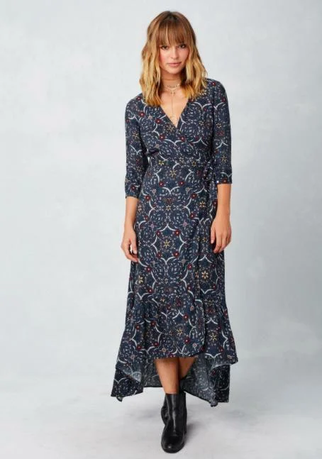 Wrap - Style Women Dress with Adjustable Fit for All Body TypesBy Your Side Navy Print Maxi Dress Wrap - Style Women Dress with Adjustable Fit for All Body TypesBy Your Side Navy Print Maxi Dress