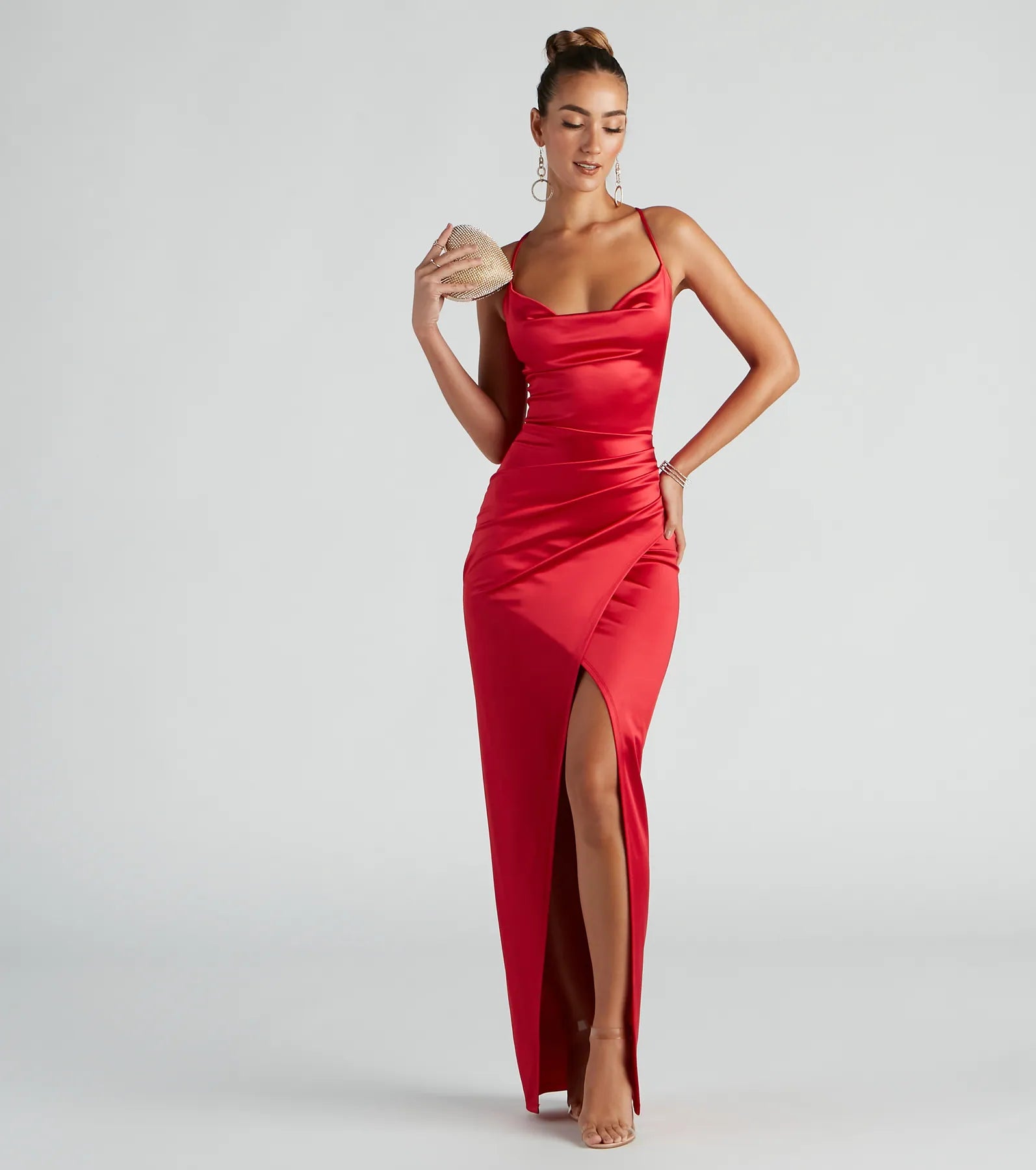 Empire Waist Women Dress to Accentuate the Bust and Conceal the WaistChelsea Satin High Slit Formal Dress Empire Waist Women Dress to Accentuate the Bust and Conceal the WaistChelsea Satin High Slit Formal Dress