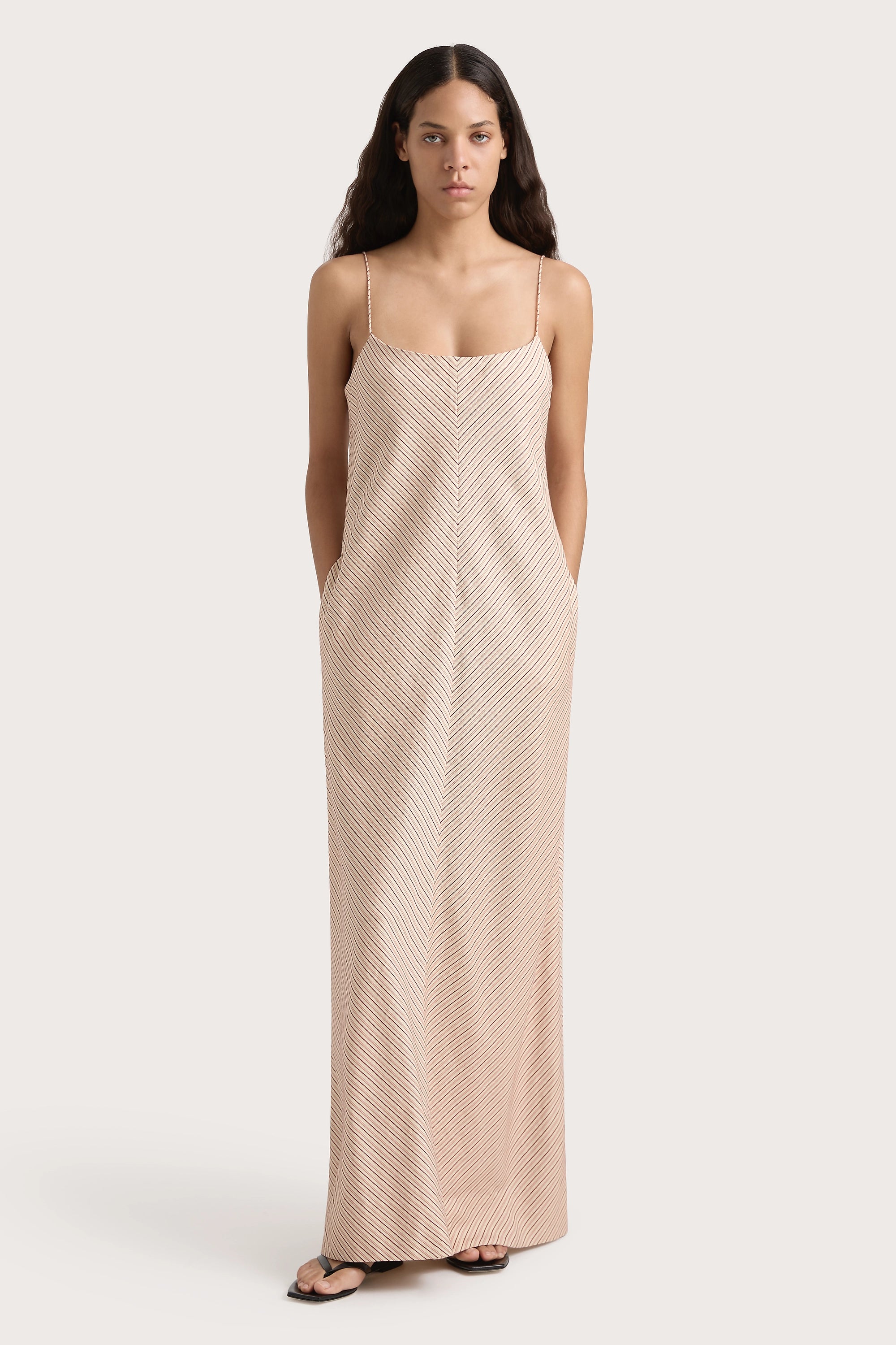 Pleated Women Dress with a Timeless and Elegant TextureElyna Maxi Dress Pinstripe Garnet Blush Pleated Women Dress with a Timeless and Elegant TextureElyna Maxi Dress Pinstripe Garnet Blush