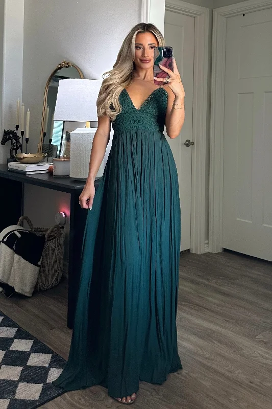 Lace - Embellished Women Dress for an Elegant and Sophisticated AppearanceFree As a Bird Maxi Dress: Hunter Green Lace - Embellished Women Dress for an Elegant and Sophisticated AppearanceFree As a Bird Maxi Dress: Hunter Green