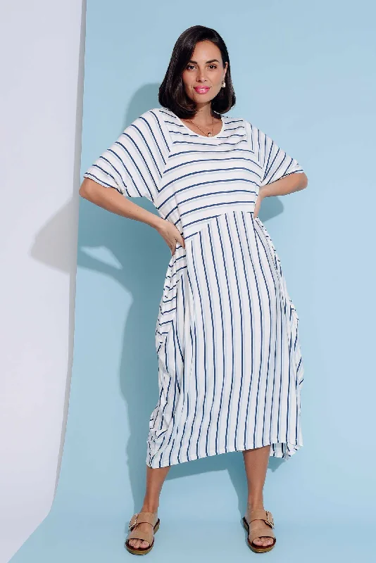 Empire Waist Women Dress to Accentuate the Bust and Conceal the WaistGina Blue Stripe Bamboo Dress Empire Waist Women Dress to Accentuate the Bust and Conceal the WaistGina Blue Stripe Bamboo Dress