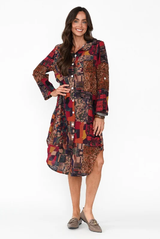 Mermaid - Style Women Dress with a Fitted Silhouette for Special OccasionsKisley Red Abstract Cotton Linen Dress Mermaid - Style Women Dress with a Fitted Silhouette for Special OccasionsKisley Red Abstract Cotton Linen Dress