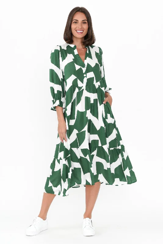Shift Women Dress with a Simple and Classic Design for Everyday WearLeela Green Abstract Sleeved Dress Shift Women Dress with a Simple and Classic Design for Everyday WearLeela Green Abstract Sleeved Dress