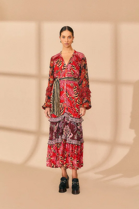 Lace - Embellished Women Dress for an Elegant and Sophisticated AppearanceMixed Floral Prints Long Sleeve Maxi Dress Lace - Embellished Women Dress for an Elegant and Sophisticated AppearanceMixed Floral Prints Long Sleeve Maxi Dress