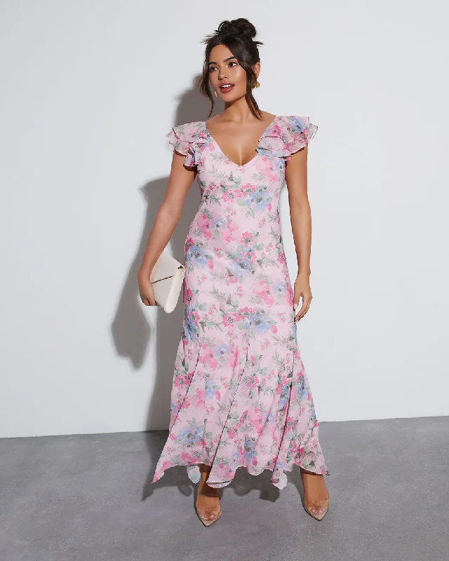 Mini Women Dress with a Short Hem for a Young and Trendy StyleOrchard Floral Ruffle Sleeve Maxi Dress Mini Women Dress with a Short Hem for a Young and Trendy StyleOrchard Floral Ruffle Sleeve Maxi Dress
