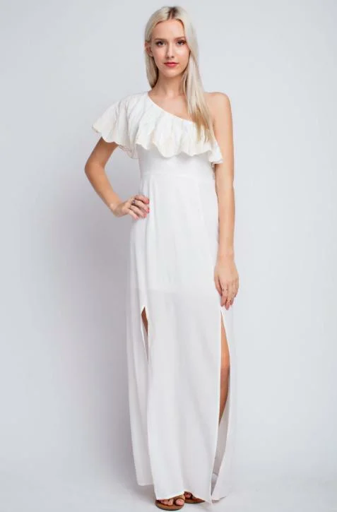 Long - Sleeve Women Dress in Velvet for a Luxurious Winter LookPeta One Shoulder Ruffle Maxi Dress Long - Sleeve Women Dress in Velvet for a Luxurious Winter LookPeta One Shoulder Ruffle Maxi Dress