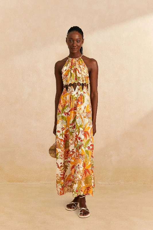 Maxi Women Dress with Floral Print for a Bohemian VibeSand Leopard Forest Maxi Dress Maxi Women Dress with Floral Print for a Bohemian VibeSand Leopard Forest Maxi Dress