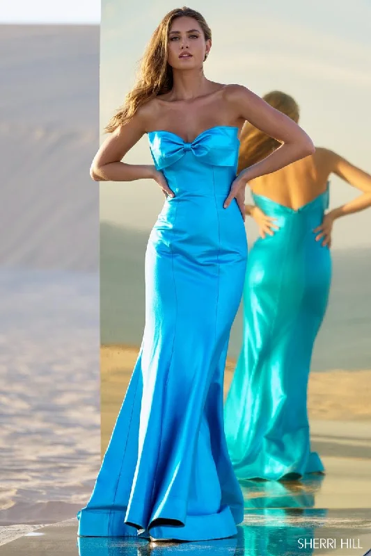 Mini Women Dress with a Short Hem for a Young and Trendy StyleSherri Hill Strapless Metallic Bow Gown 56817 Mini Women Dress with a Short Hem for a Young and Trendy StyleSherri Hill Strapless Metallic Bow Gown 56817