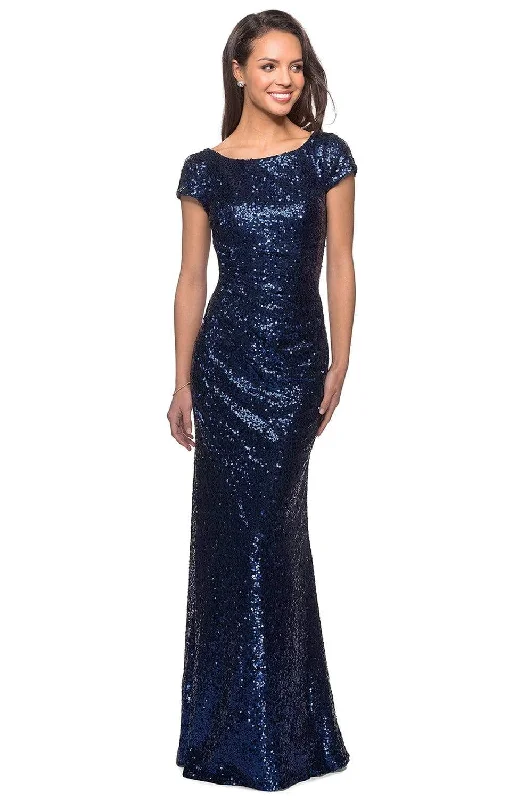 Plus Size Women Dress with a Flattering A - Line Cut for Comfort and StyleLa Femme - 27079 Sequined Bateau Sheath Dress Plus Size Women Dress with a Flattering A - Line Cut for Comfort and StyleLa Femme - 27079 Sequined Bateau Sheath Dress