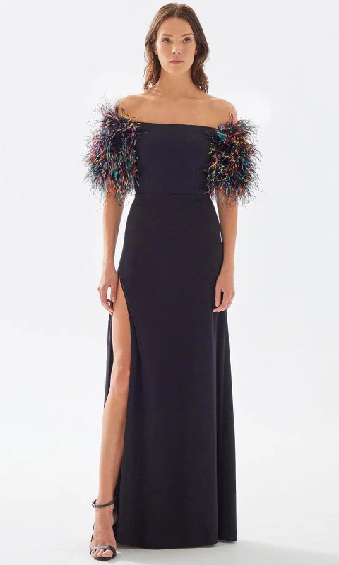 Sleeveless Women Dress in Bright Colors for Summer PartiesTarik Ediz 52033 - Feathered A-Line Prom Dress Sleeveless Women Dress in Bright Colors for Summer PartiesTarik Ediz 52033 - Feathered A-Line Prom Dress