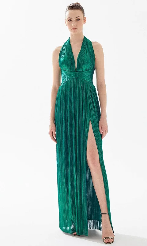 Sleeveless Women Dress in Bright Colors for Summer PartiesTarik Ediz 98209 - Halter V Neck A-line Ruched Dress Sleeveless Women Dress in Bright Colors for Summer PartiesTarik Ediz 98209 - Halter V Neck A-line Ruched Dress