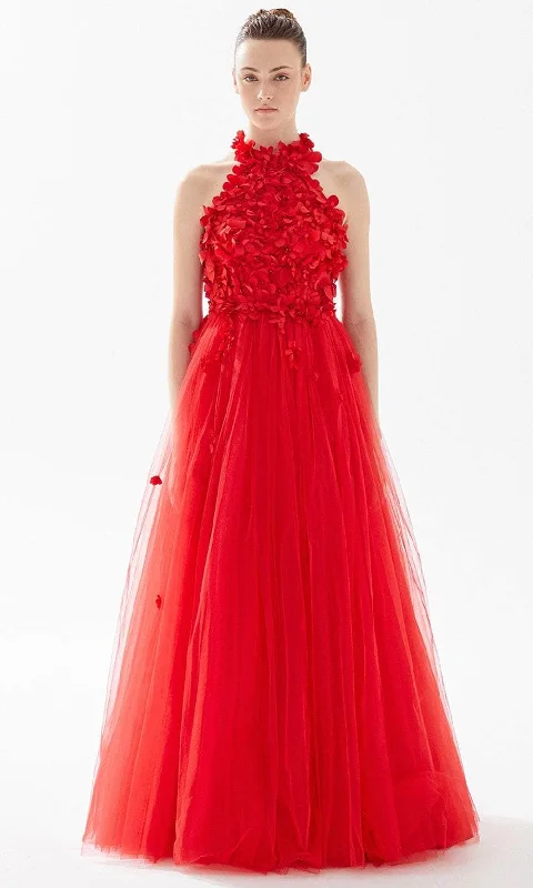 Pleated Women Dress with a Timeless and Elegant TextureTarik Ediz 98243 - Floral Appliqued Halter Evening Gown Pleated Women Dress with a Timeless and Elegant TextureTarik Ediz 98243 - Floral Appliqued Halter Evening Gown