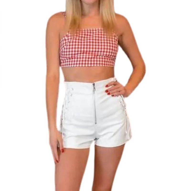 Leather Look Women Shorts for an Edgy and Chic StyleFaux Leather Lace Up Shorts In White Leather Look Women Shorts for an Edgy and Chic StyleFaux Leather Lace Up Shorts In White