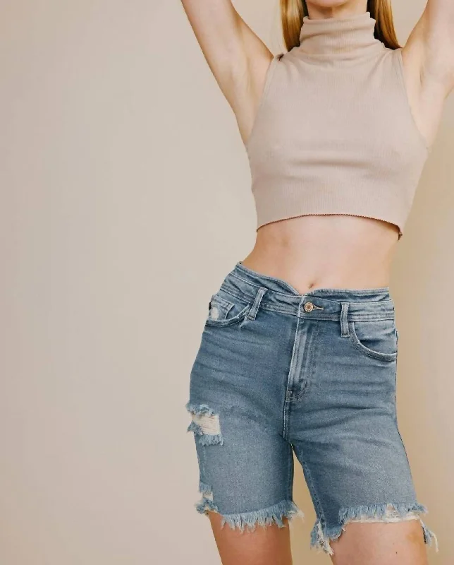 Bermuda Women Shorts for a Classic and Sophisticated LookHigh Rise Bermuda Shorts In Medium Wash Bermuda Women Shorts for a Classic and Sophisticated LookHigh Rise Bermuda Shorts In Medium Wash