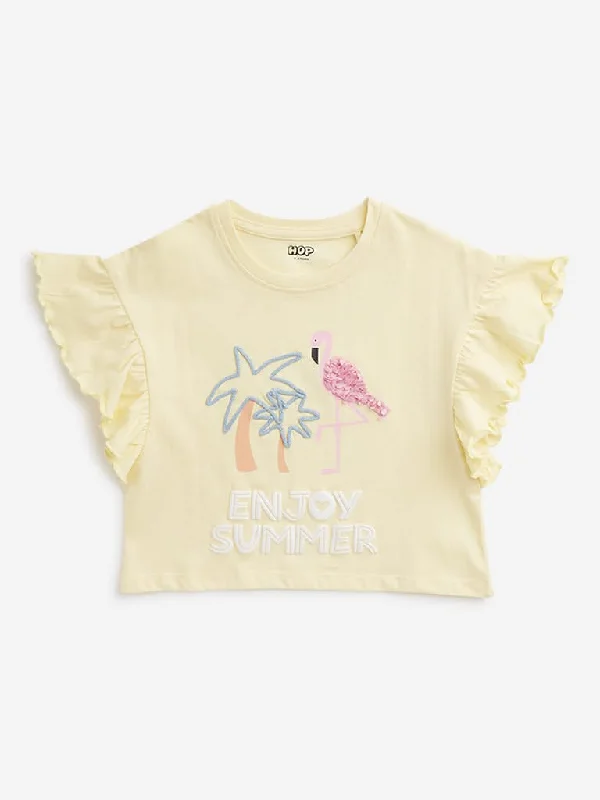 Elastic Waist Women Shorts for Easy Wear and ComfortHOP Kids Yellow Text Printed Top Elastic Waist Women Shorts for Easy Wear and ComfortHOP Kids Yellow Text Printed Top