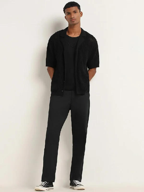 Cuffed Women Shorts for a Laid - Back and Trendy LookNuon Black Cotton Relaxed-Fit Trousers Cuffed Women Shorts for a Laid - Back and Trendy LookNuon Black Cotton Relaxed-Fit Trousers