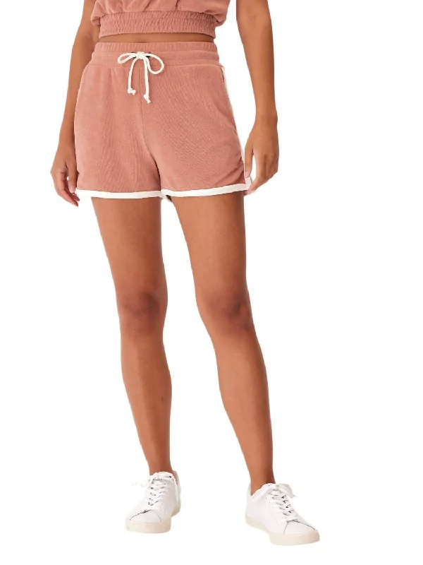 Ruffled Hem Women Shorts to Add a Feminine TouchTephanie Colorblock Terry Short In Dune/ecru Ruffled Hem Women Shorts to Add a Feminine TouchTephanie Colorblock Terry Short In Dune/ecru
