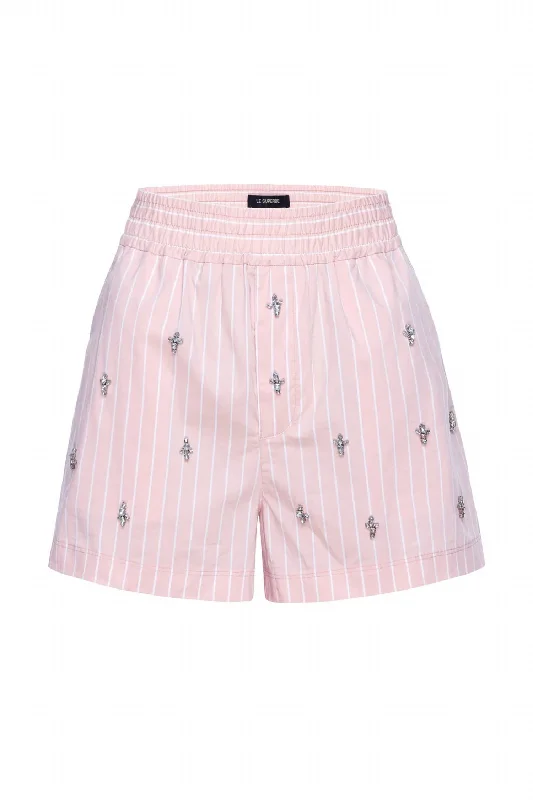 Patterned Geometric Women Shorts for a Modern AppealWomen's Everlasting Boxer Short In Jeweled Pink Stripe Patterned Geometric Women Shorts for a Modern AppealWomen's Everlasting Boxer Short In Jeweled Pink Stripe