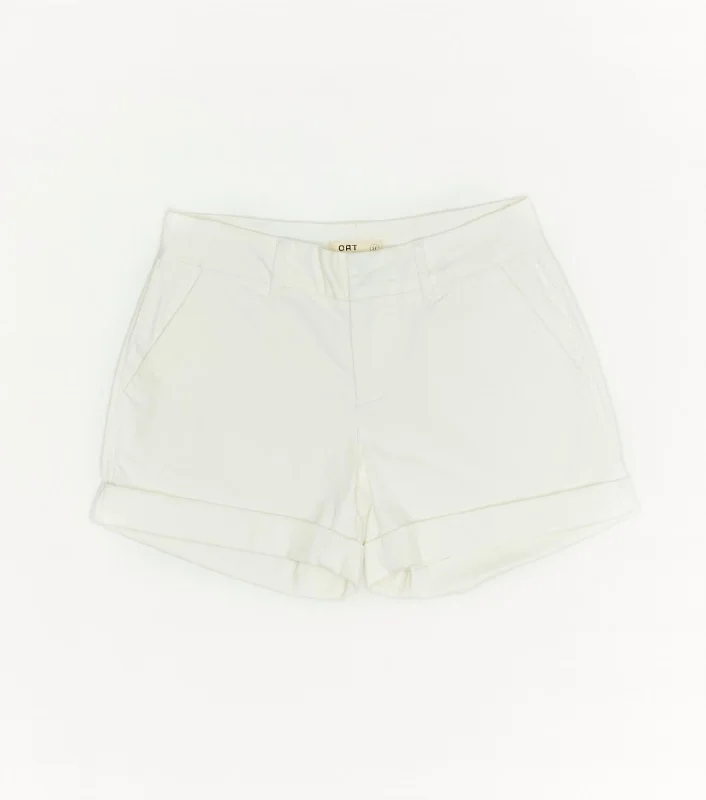 Ruffled Hem Women Shorts to Add a Feminine TouchWomen's Mid Rise Slit Pocket Shorts In White Ruffled Hem Women Shorts to Add a Feminine TouchWomen's Mid Rise Slit Pocket Shorts In White
