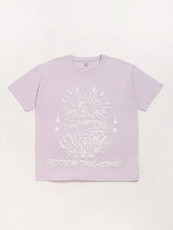 Linen Women Shorts for Breathable Comfort in Hot WeatherY&F Kids Lilac Embossed T-Shirt Linen Women Shorts for Breathable Comfort in Hot WeatherY&F Kids Lilac Embossed T-Shirt