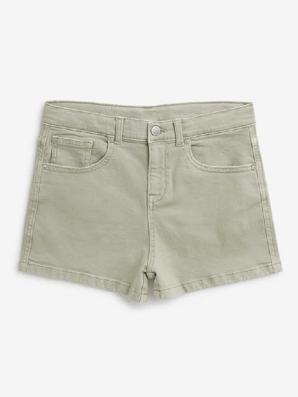Linen Women Shorts for Breathable Comfort in Hot WeatherY&F Kids Sage Solid Denim Shorts Linen Women Shorts for Breathable Comfort in Hot WeatherY&F Kids Sage Solid Denim Shorts
