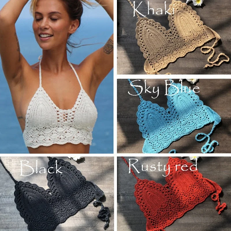Floral - printed bikini for a feminine and colorful beach vibe2020 New Triangle Bikini Top Woman Hollow Out Swimsuit Crochet Black Bikini Top Sexy Swimming Bra Large Female Swimwear S M L XL Floral - printed bikini for a feminine and colorful beach vibe2020 New Triangle Bikini Top Woman Hollow Out Swimsuit Crochet Black Bikini Top Sexy Swimming Bra Large Female Swimwear S M L XL