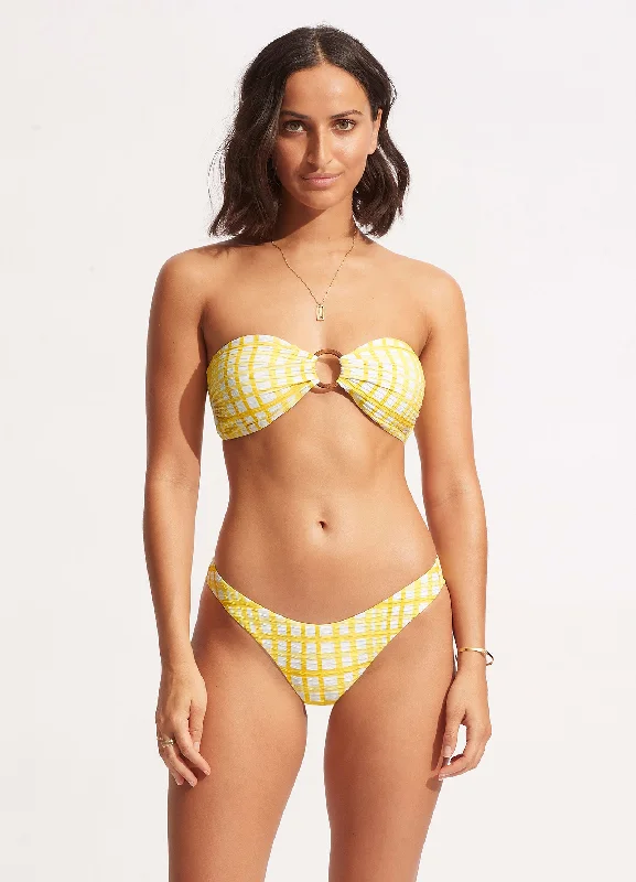 Ruched bikini with fabric gathers for a slimming effectAmalfi Check High Cut Pant - Lime Light Ruched bikini with fabric gathers for a slimming effectAmalfi Check High Cut Pant - Lime Light