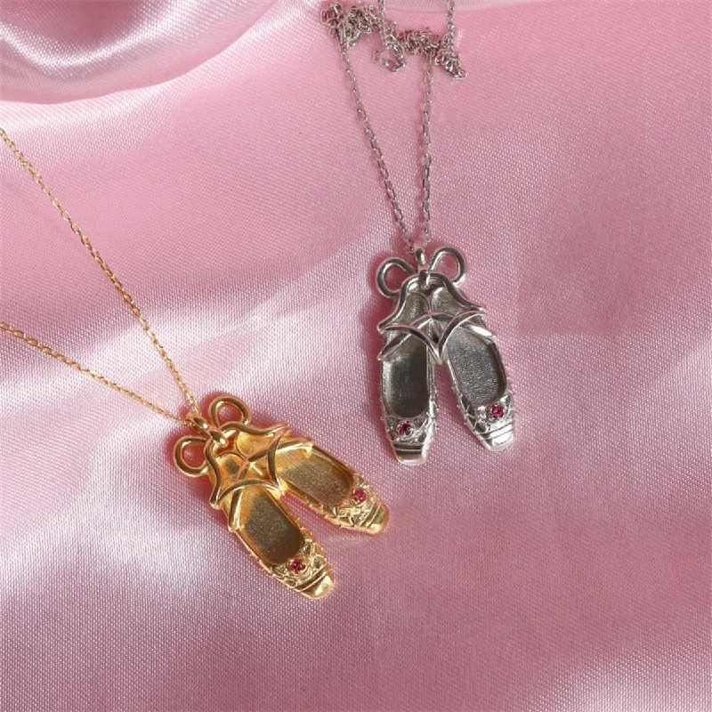 Copper Ballet Shoe Pendant Necklace